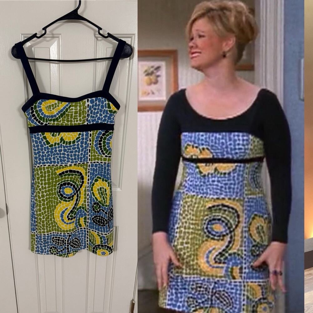 BCBG 1990s Mosaic Tile Dress Made In USA Size S Seen On Sabrina